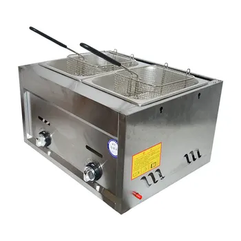 Gas Type Fryer with Strainer Non-Stick Cooking Surface Stainless Steel Deep Fryer for Chicken Snack French Fries Frying Machine ce 2 tanks 16l electric deep fryer stainless steel frying machine commercial or household fryer