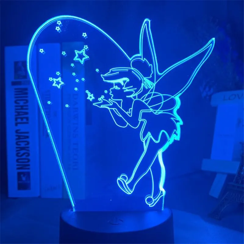 Disney Tinker Bell 3D ночной Светильник лампа принцессы светодиодная для украшения