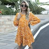 Aachoae Elegant Floral Print Mini Dress O Neck Loose Casual Pleated Dress Lantern Long Sleeve Beach Dress Summer Autumn Vestidos ► Photo 3/6
