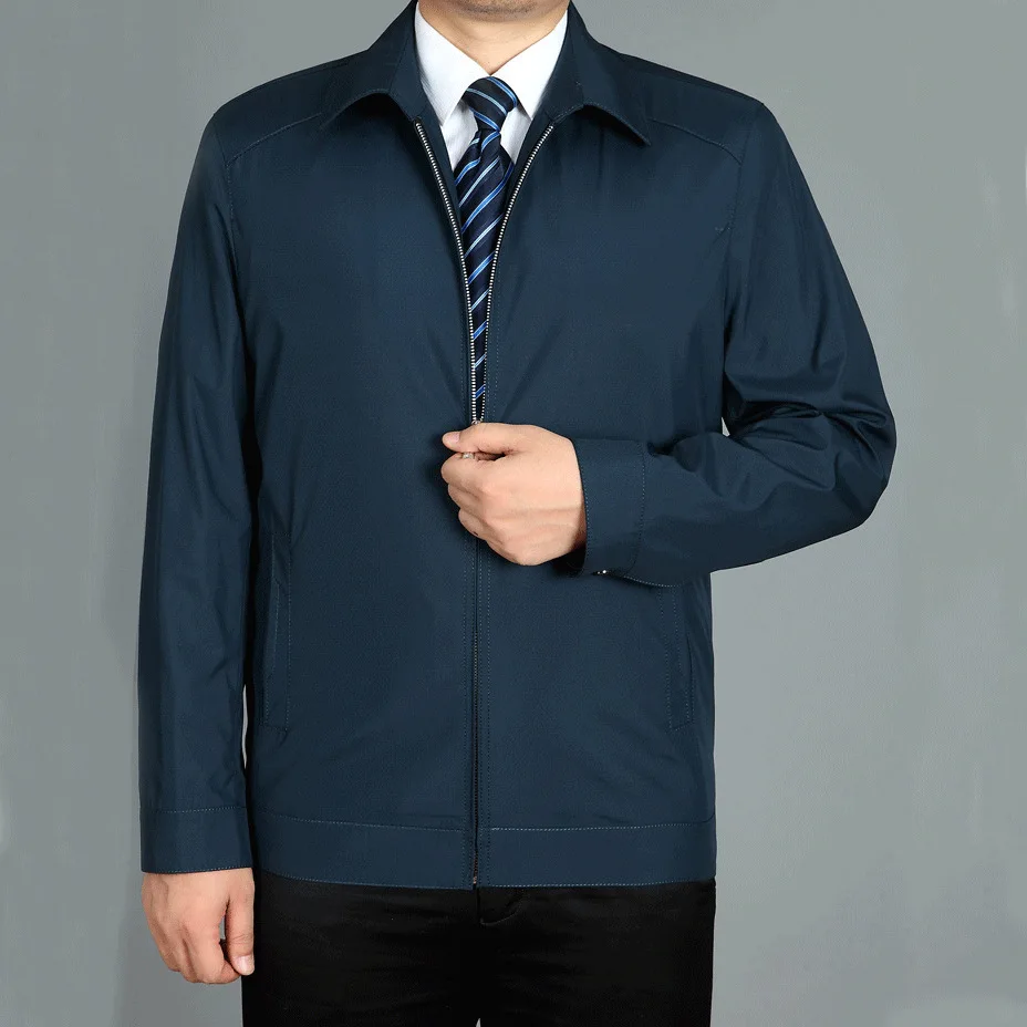 

New Style Middle-aged Casual Jacket Men Dad Coat Spring Middle-aged-Solid Color Fold-down Collar Spring And Autumn Jacket