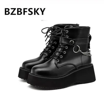 

2020 Sexy Chain Fall Boots Women Thick Platform Heels Comfortable Outside Footwear For Party Shoes Black Gothic Great Quality