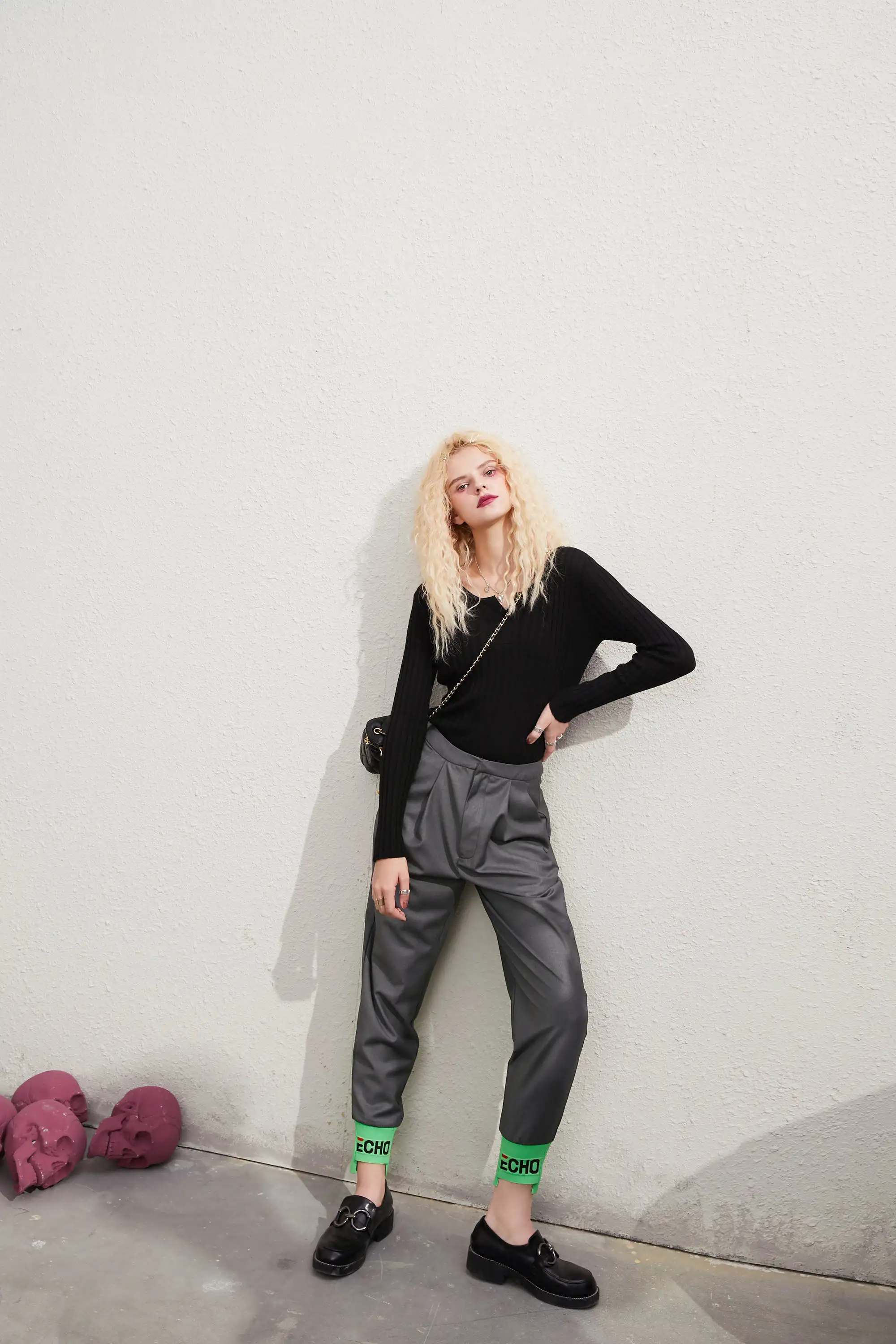 ELFSACK Solid Minimalist Straight Casual Women Harem Trousers,2020 Autumn ELF Colorblock High Waist Korean Ladies Daily Bottom