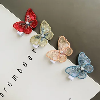

Butterfly Barrettes Simple Children Fabric Barrettes Women's Pearl Retro Handmade Embroidery Lace Butterfly Barrettes