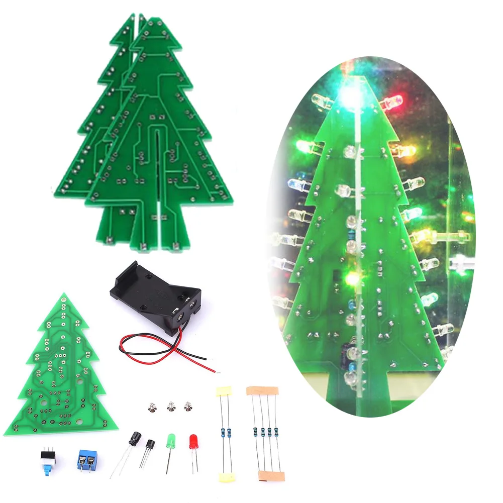 

3D Xmas Christmas Trees DIY Kit LED Light Flash 3 Colors Circuit Gift Decor