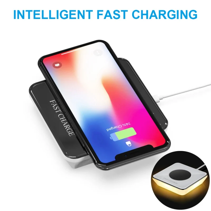 

10W Qi Wireless Charger Charging Pad Shock-Controllable Night Lamp LED Light For IPhone XR XS X Samsung Note10 S10 Xiaomi