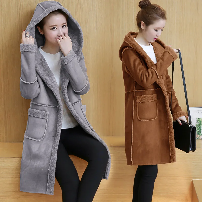 

Autumn And Winter WOMEN'S Dress # Autumn And Winter WOMEN'S Dress Brushed And Thick Suede Berber Fleece Hooded Middle Long Coat
