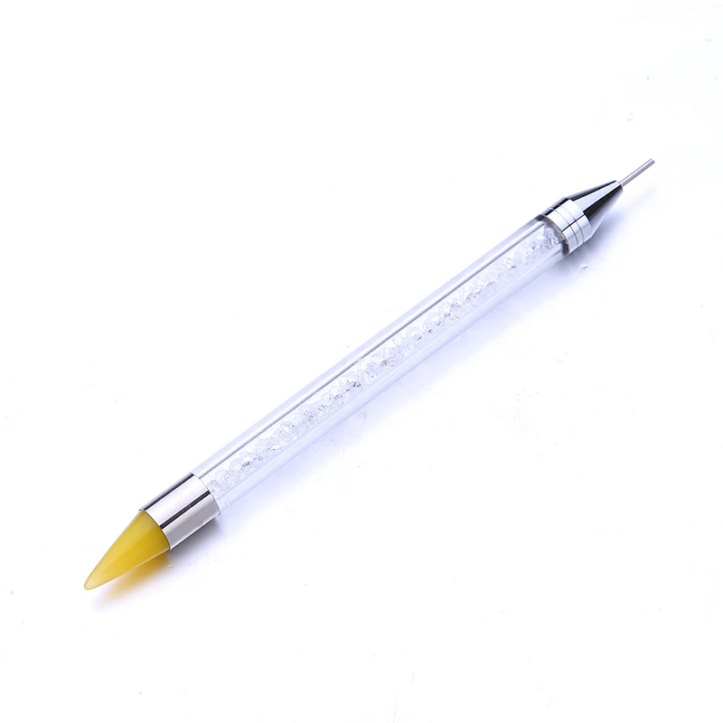 Новинка, двухконцевая Силиконовая ручка для дизайна ногтей, точечная ручка, стразы, карандаш, хрустальные украшения, инструмент для маникюра, 2 способа, без воска - Цвет: yellow pen