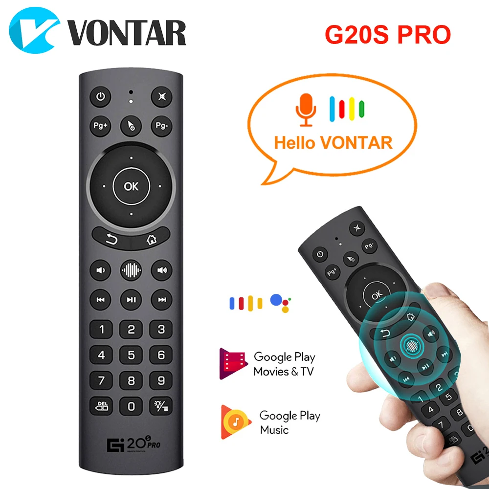 G20S Pro 2.4G Telecomando Vocale Wireless Retroilluminato Air Mouse Giroscopio Assistente Google Per H96 X96 Max Plus Android Tv Box