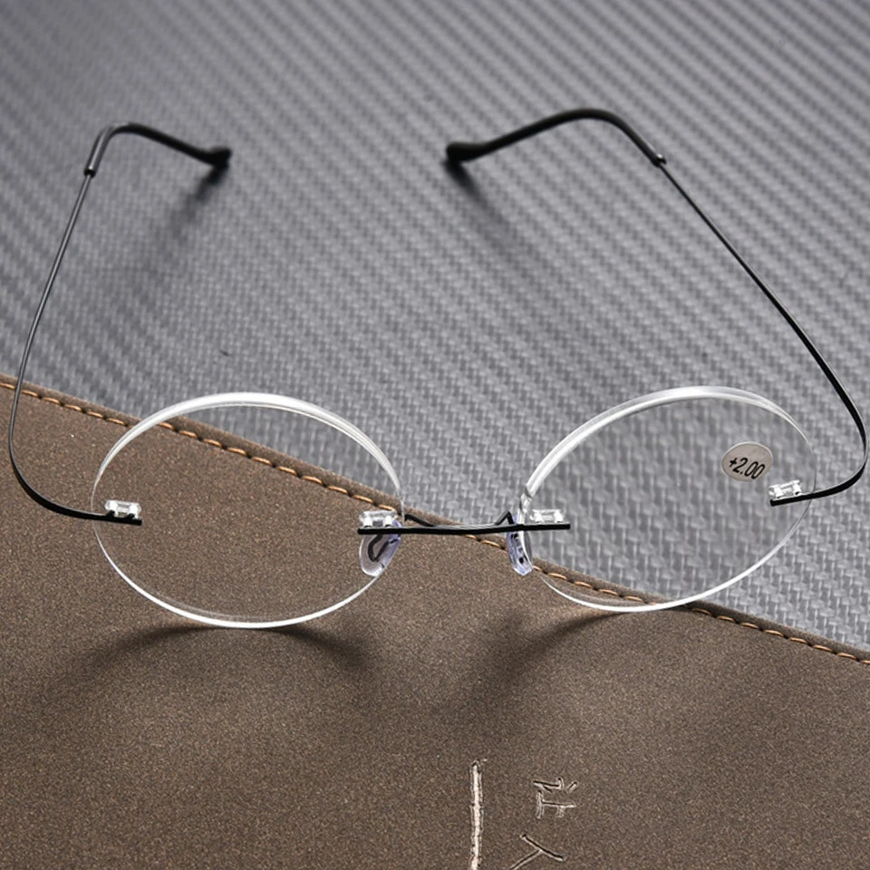 Очки для чтения без оправы из титанового сплава с круглой оправой для мужчин и женщин, ультралегкие очки для чтения с защитой от синего излучения+ 1,50+ 2,00+ 2,50+ 3,00 - Цвет оправы: black