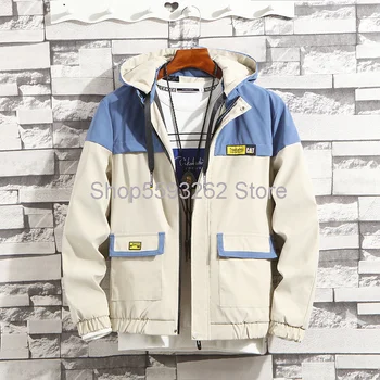 

Fall 2020 men's color matching hooded frock jacket slim youth casual jacket men