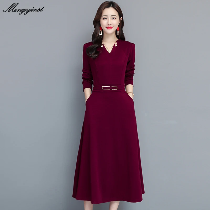 

2020 Spring New Women V Collar Dress Female Fashion Long Sleeve Elegant Office Lady Slim Dresses Woman Casual Vintage Vestidos