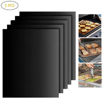 

5 Pcs Non-Stick BBQ Grill Mat Barbecue Baking Liners Reusable Teflon Cooking Sheets For Grilling Meat Veggies Seafood