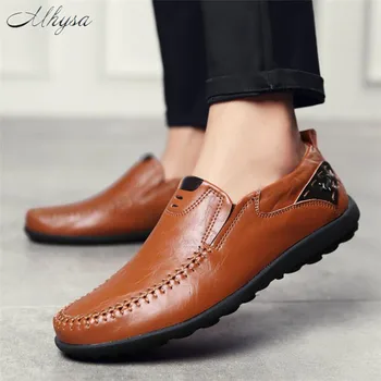 

Mhysa 2020 Genuine Leather Men Casual Shoes Luxury Mens Loafers Moccasins Breathable Slip on Black Driving Shoes Plus Size 38-47