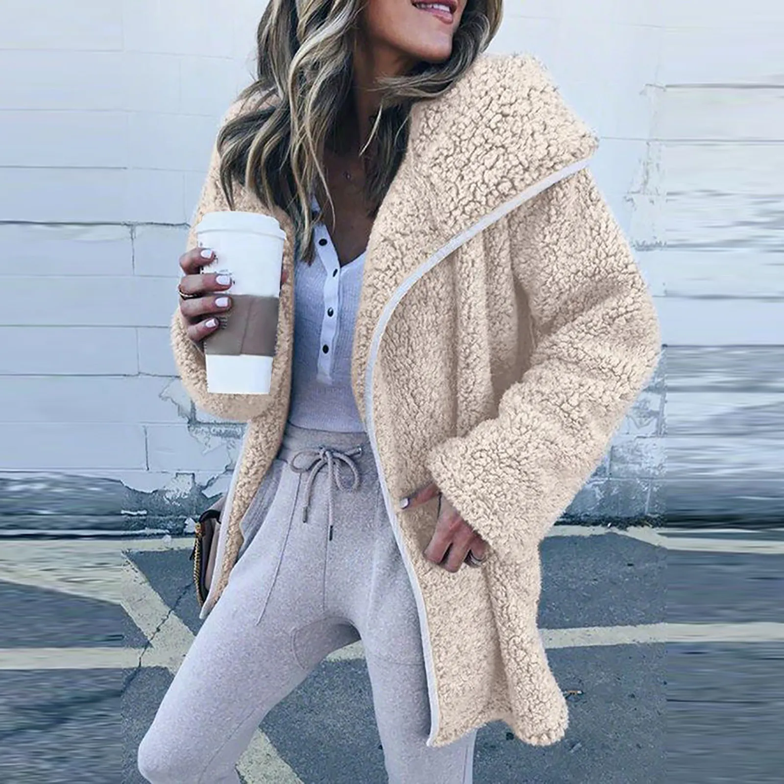 Autumn Winter New Fashion Plush Solid Women's Hooded Jacket 2021 Casual Plus Size Zipper Cardigan Ladies Long Jacket Coat 1