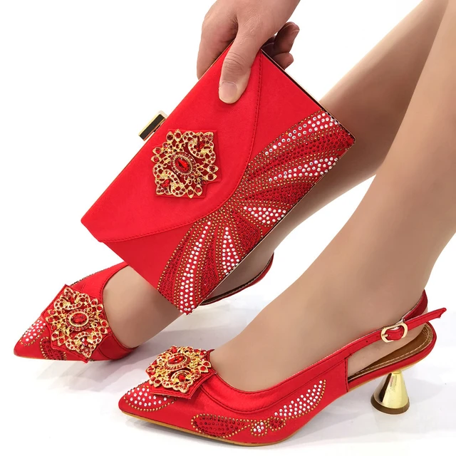 Magent Colors Gorgeous Women Shoes Bag Set For Wedding Lady Heels Matching  Purse