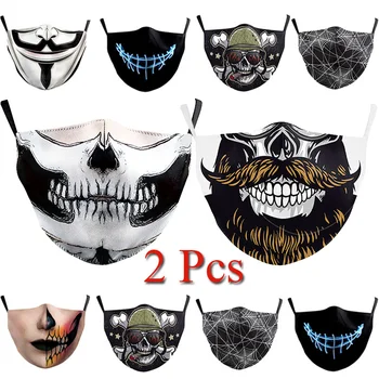 

2Pcs Fashion Skull horror Proof Bacteria Mask Cover Reusable Protection Dust Washable Masks Adult Face Fabric Masks Skull Mouth
