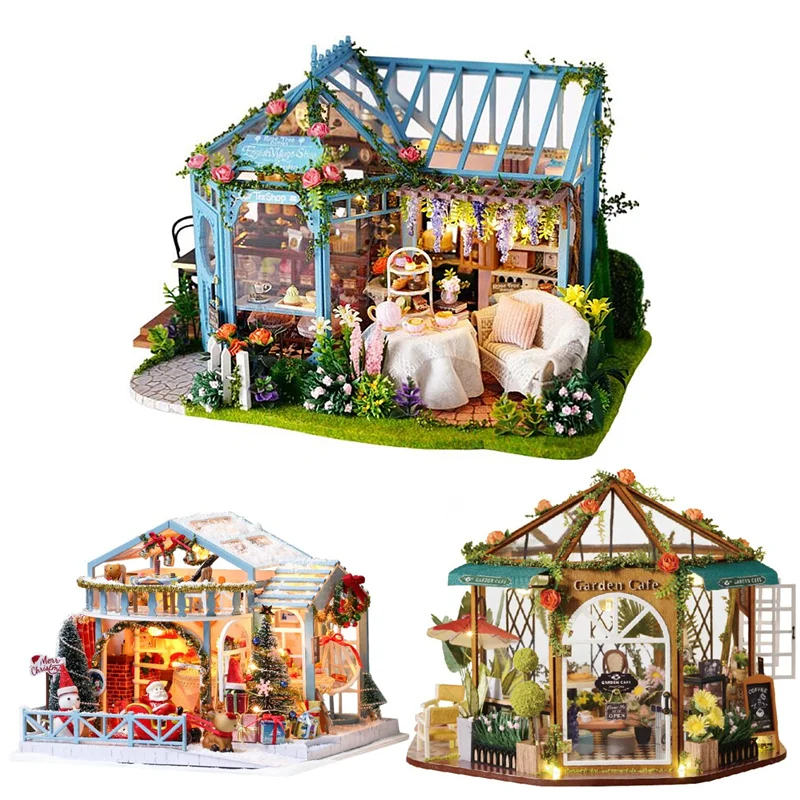 Diy Rose Garden Assemble Furniture Doll House Kit Led Light With Led 3d