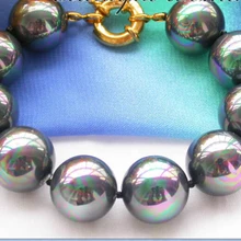 ShippingZ3614 " 16 мм павлин черный круглый southshell жемчужный браслет 5,25