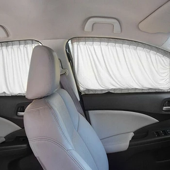 

2Pcs Car Curtain Kit Universal Car Van SUV Gray Front & Rear Window Anti-UV Sunshade