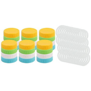 

24 Pcs Assorted Color Plastic Wide Mouth Mason Jar Lids & 48 Pcs Reusable LeakProof Silicone Seal Rings