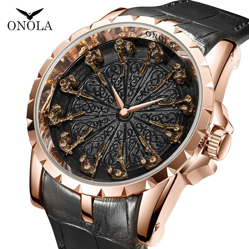 

ONOLA Brand 2019 Unique Quartz Watch Man Luxury Rose Gold Leather Wristwatch Fashion Cusual Waterproof Vintage Relogio Masculino