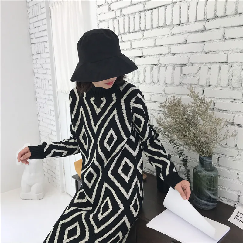 

Real shot 2020 new autumn and winter mid-length over-the-knee loose thick sweater skirt women's fashion casual bottoming dress