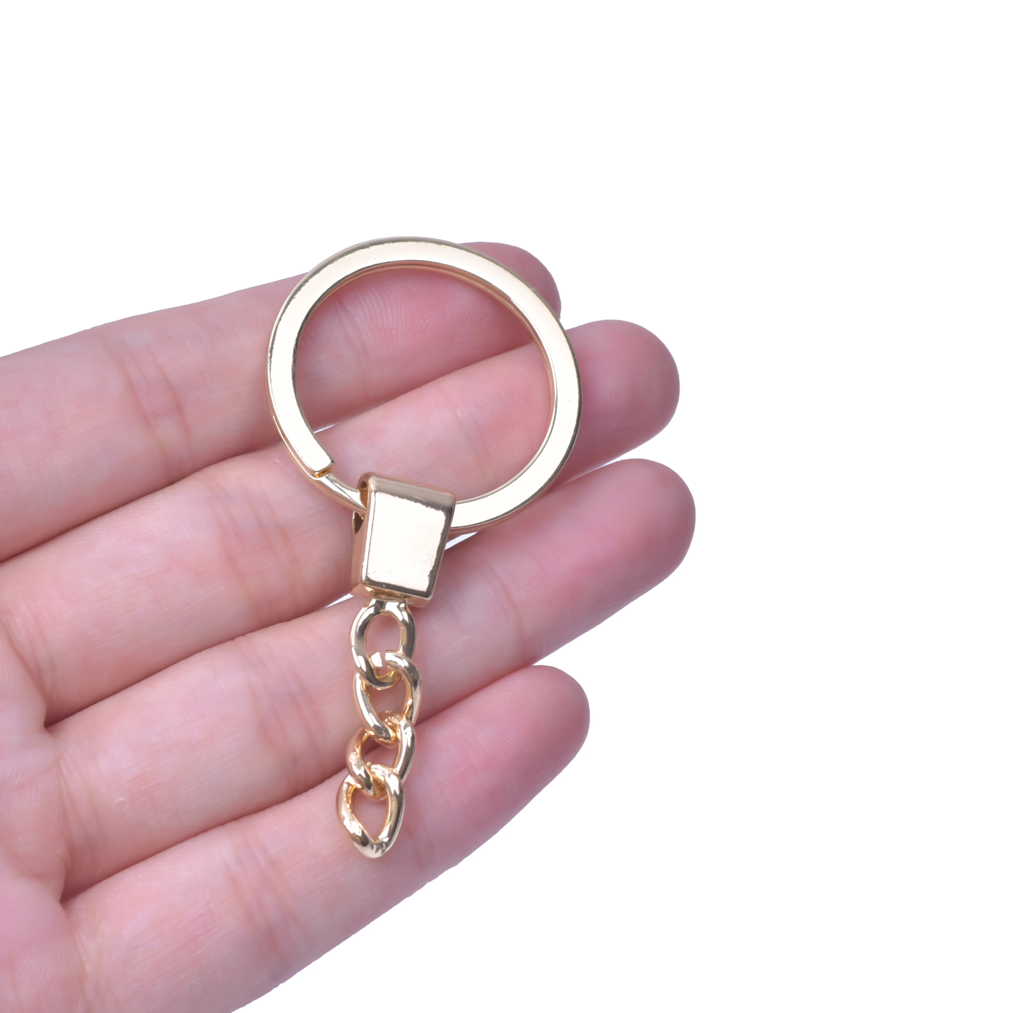 2pcs Polished Whole Stainless Steel Keyring Keychain Split Ring Gold plated  with Short Chain Key Rings Women Men DIY Key Chains