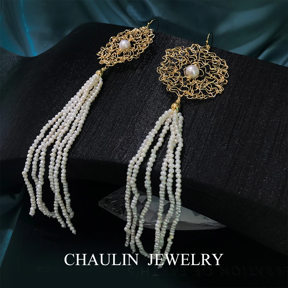 CHAULIN 925 серебряные серьги,, винтажные пресноводные жемчужины, крошечные жемчужные серьги с кисточками ручной работы, бусы, серьги с кисточками