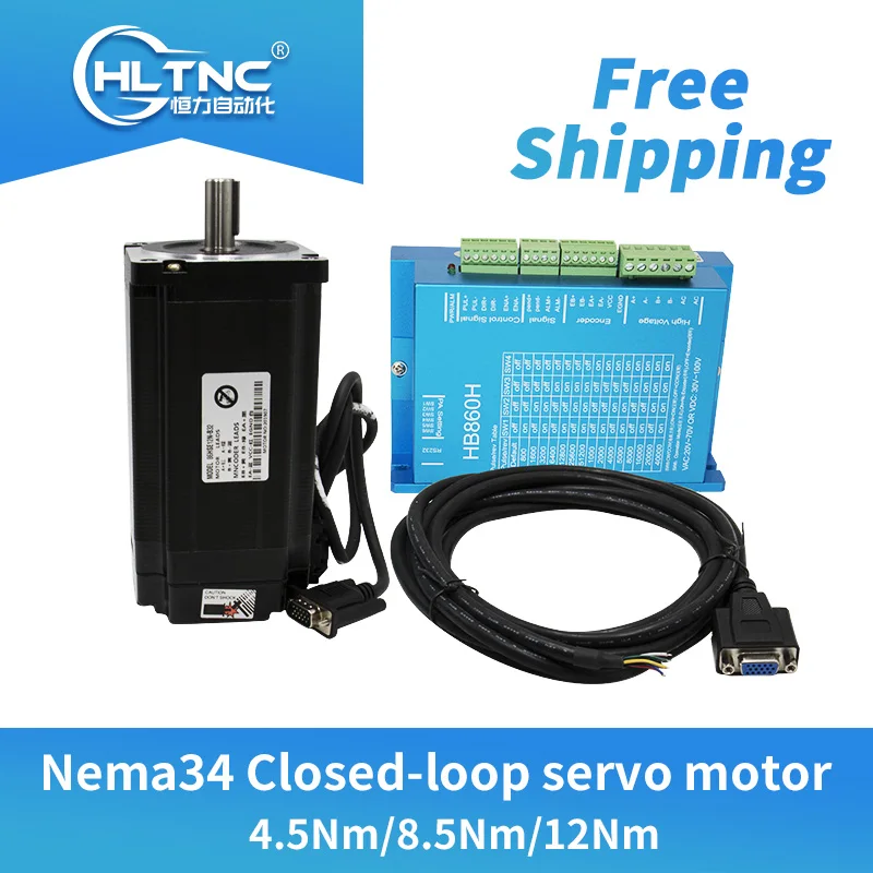 

Free shipping Nema34 Closed-Loop stepper dc Motor 6A 4.5N.m/8.5Nm/12Nm+2-Phase & HB860H Hybrid Step-servo Driver For CNC