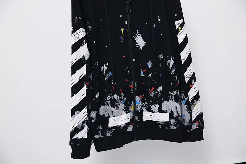 19ss Off-White OW фейерверк стрела для мужчин и женщин для влюбленных Модный хлопковый Повседневный кардиган на молнии толстовка с капюшоном Свободная куртка