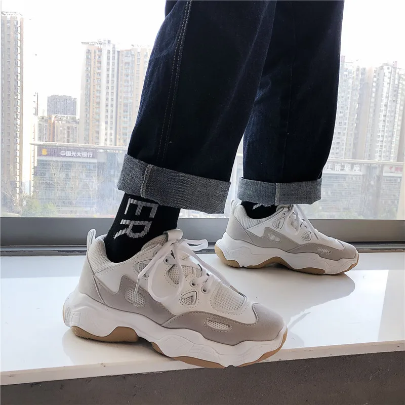 

Men's Vulcanized Shoes Men Sneakers Brand Designer Platform Chunky Sneakers Men Trainers Lace Up Color Matching R4-91