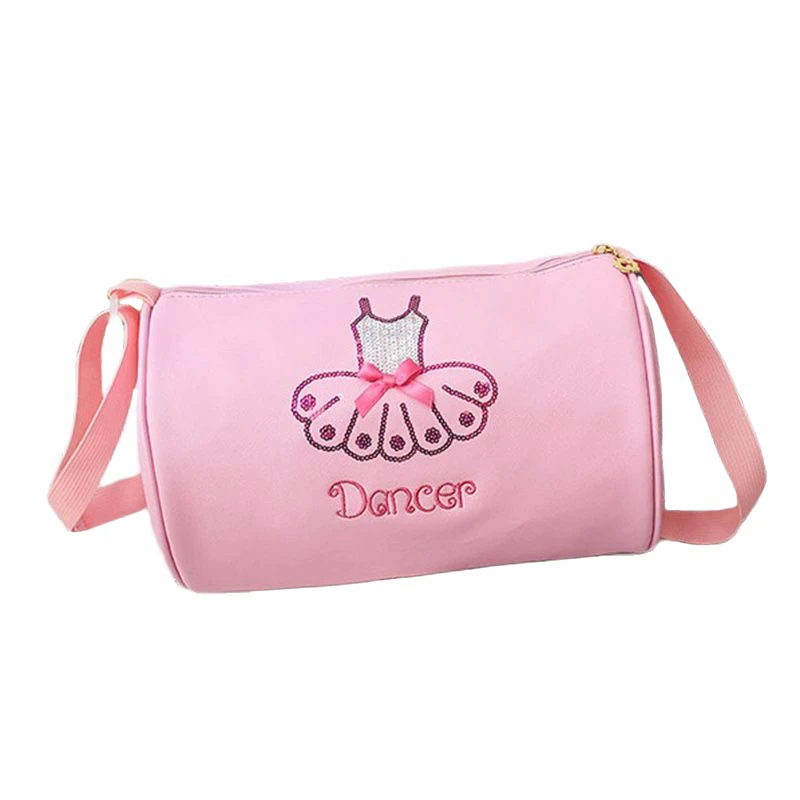 Children Pink Ballet Dance Bag For Girls Black Pu Paillettes Embroidery