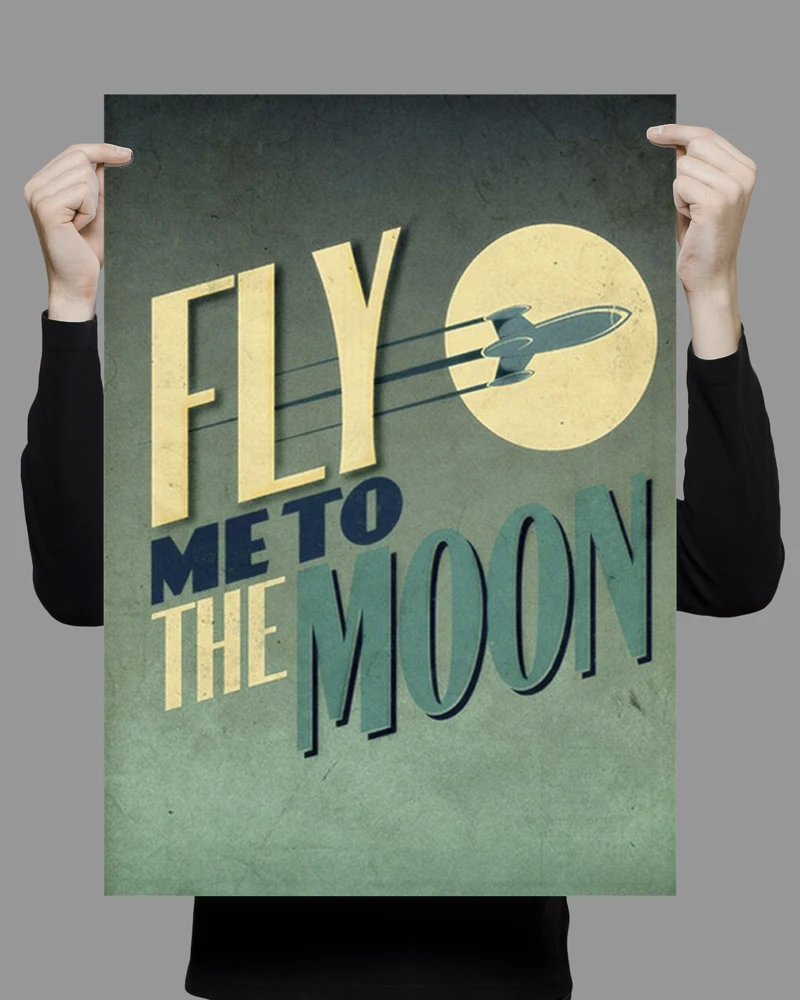 

Плакат из шелковой ткани W458, настенный художественный декор, «FLY ME TO THE MOON», винтажное модное украшение, яркий Рождественский подарок