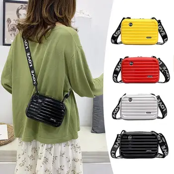 

Hot Personality Fashion Women Mini Suitcase Shape Crossbody Bag Shoulder Bag with Wide Letter Strap High Quality cosmetic case p