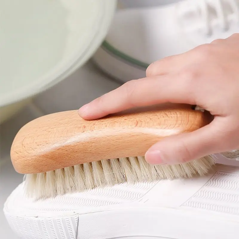 Natural Hard Bristle Laundry Brush Wooden Handle Scrub Out for Tough Stains Shoes Clothes Furniture Garment Cleaning Tools