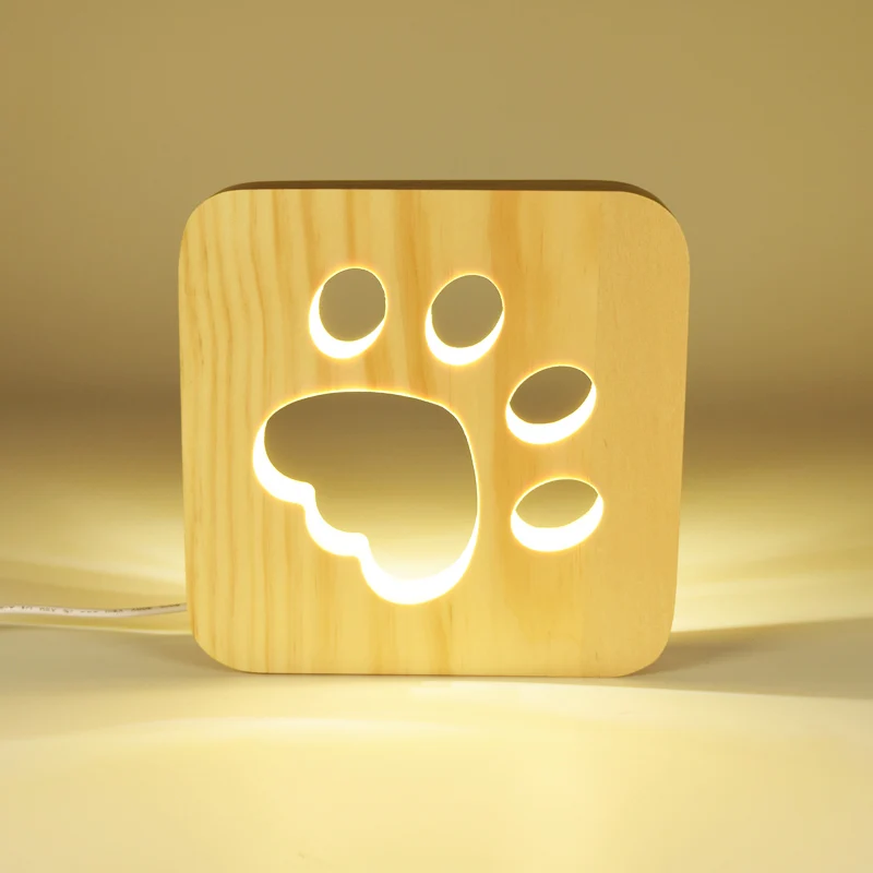 style Paw Деревянный светодиодный ночник, минималистичное настольное освещение, usb-разъем, переключатель, лампа для чтения, книга для учебы, домашний прикроватный декор, подарок, внутренний свет - Испускаемый цвет: style Paw