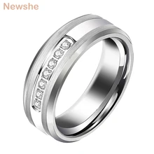 Newshe Мужская s Promise обручальное кольцо из карбида вольфрама очаровательные кольца для мужчин 8 мм Размер 9-12 AAA белый круглый циркон ювелирные изделия TRX050