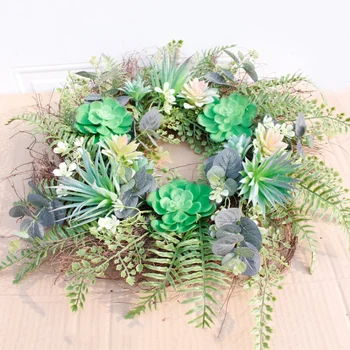 

Succulents Beautiful Wedding Party Home Decor Artificial Rose Flowers Wreath Round Shape Floral Loop