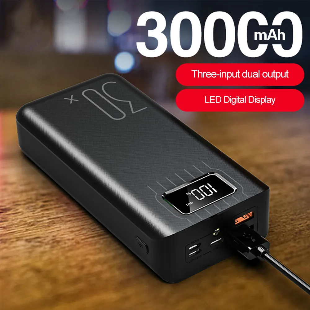 

30000mAh Power Bank LED Digital Display Dual USB Fast Charging Power Bank For Samsung iPhone External Battery With LED Light