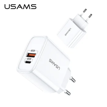

QC3.0 PD3.0 Quick Charger USAMS USB Charger for iPhone X EU US Plug Mobile Phone Fast Charger for Samsung Single USB Wall Charge