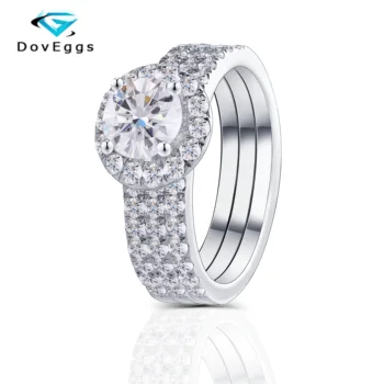 

DovEggs Sterling Solid 925 Silver 2.16CTW 6.5mm H-I Color Moissanite Halo Engagement Ring Bridal Sets 3 Pieces for Women