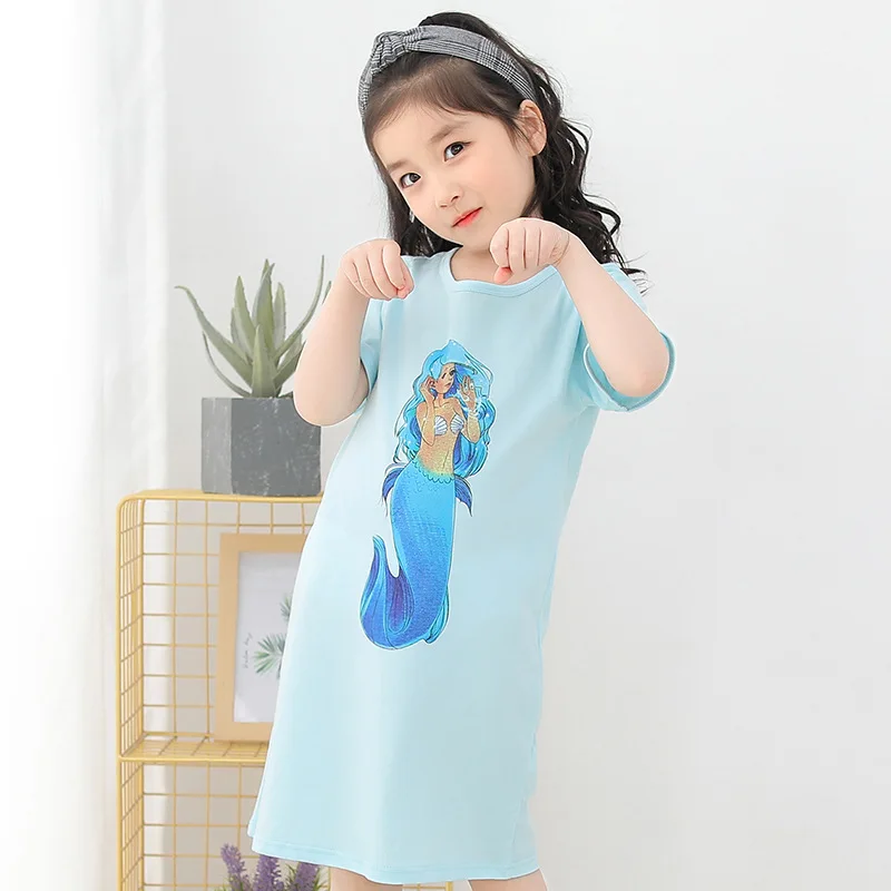 Летняя хлопковая ночная рубашка Mermail для девочек, модная ночная рубашка, детская ночная рубашка с единорогом, Детская Пижама - Цвет: nightdress-18