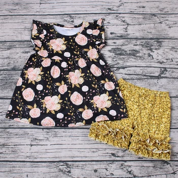 

Baby girls turkey wholesale children clothes fashion flutter sleeve tunic icing ruffle shorts children outfits summer clothing