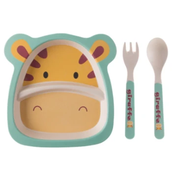 

Cute Cartoon Animal Children Dinnerware Cutlery Set Eco-Friendly Plate Spoon Fork Sets Baby Feeding Tableware