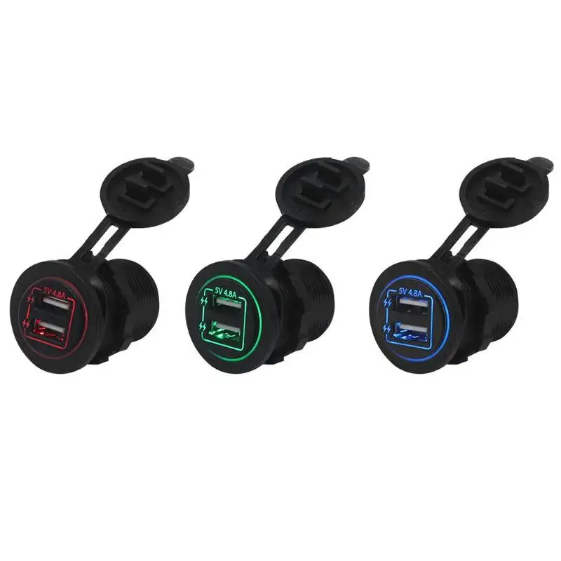 Мини двойной Переходник USB для зарядки в машине модифицированный 4.8A автоматическая зарядка 2 порта 24 Вт 12-24 В Двойная диафрагма для смартфона автомобиля мотоцикла
