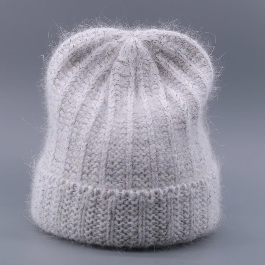 Зимняя вязаная шапка Skullies для женщин, винтажная яркая шелковая женская шапка с кроличьим мехом, теплые женские шапки Gorro, Лыжные шапки для девочек, новинка