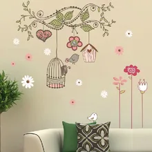 Мультяшное дерево настенные наклейки с изображением птичьих клеток 50*70 DLX-509w три поколения экологически чистая Съемная стена ПВХ наклейки Manufa