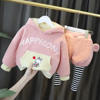 

Baby Girls Christmas Clothes Autumn Warm Hooded Sweatshirt + Pants 2Pcs Infant Kids Children Sports Suit Velvet Toddler Clothes