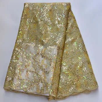 

Sequins Lace Fabric 2020 Gold sequins Nigerian Lace Fabric High Quality French Net Tulle Lace Fabric For Wedding/Evening CX-985
