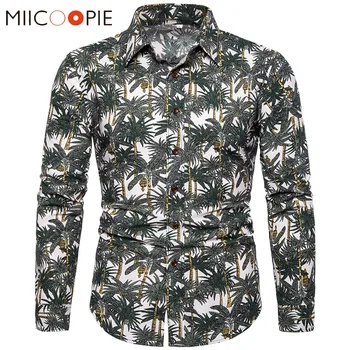

Spring Autumn Cotton Linen Men Shirt Male New Random Coconut Trees Printed Casual Long Sleeve Dress Camisa Social Floral Shirts